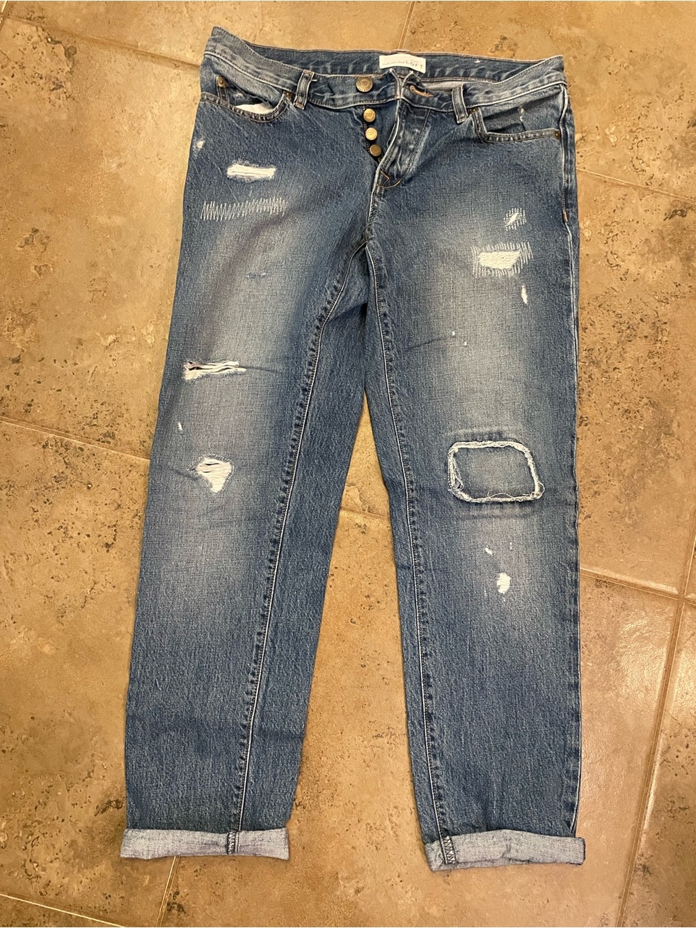 Loft Distressed Boyfriend Jeans - Casual Button Fly